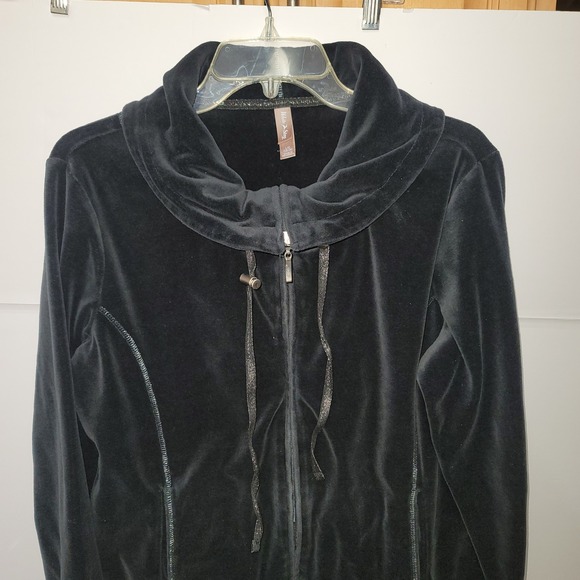 White Stag Velour Zip Up Jacket Women Sz L Black Funnel Neck Y2K Active Cozygoth - Picture 3 of 9